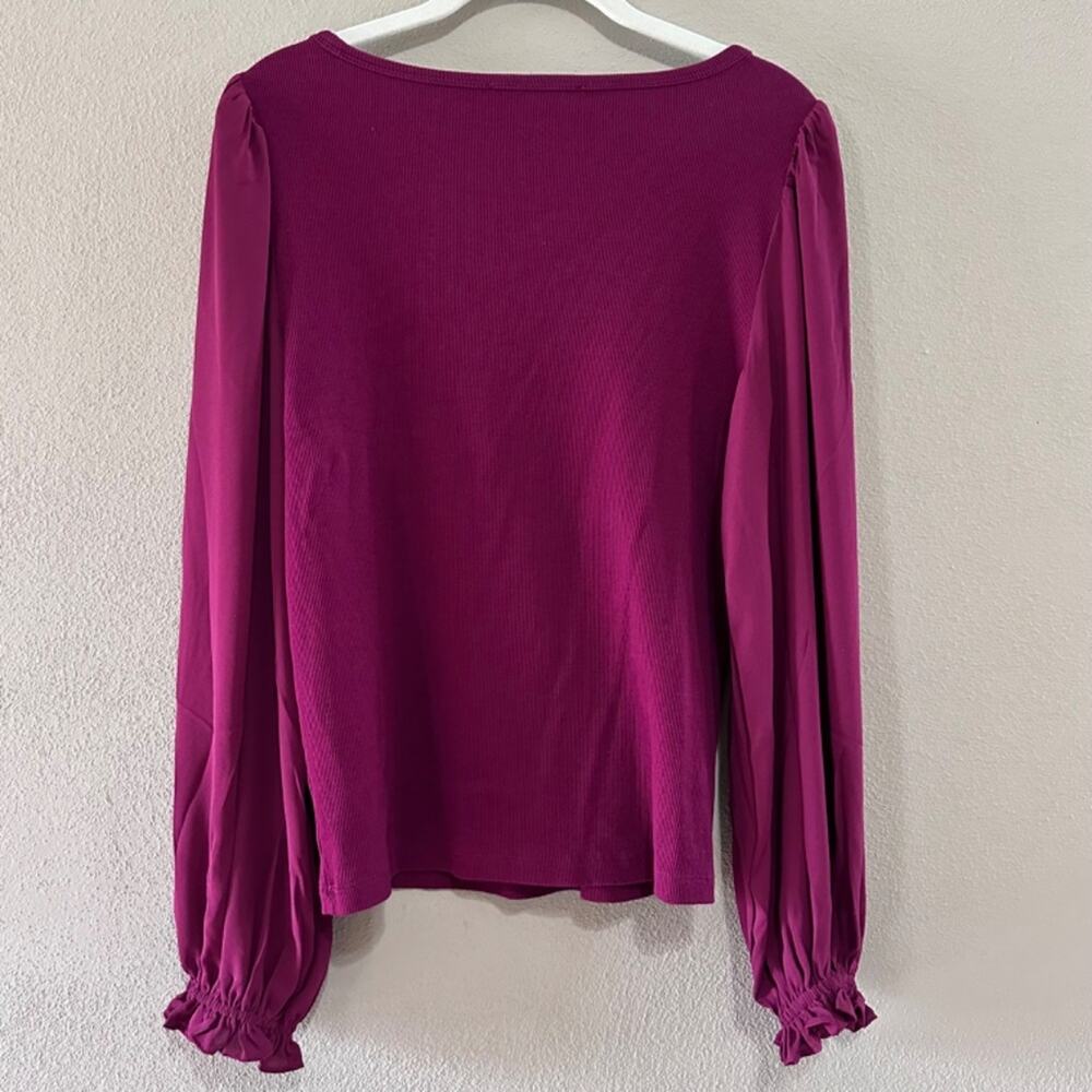 LOFT Draped Sleeve Mixed Media Top, Magical Plum, Size Medium - Picture 3 of 8